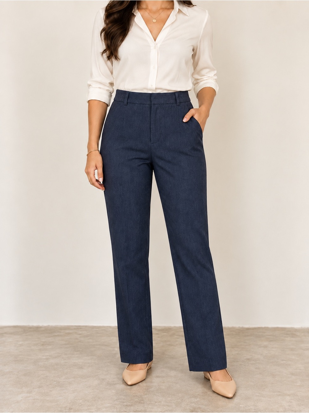 Nine West Navy Straight-Leg Trousers